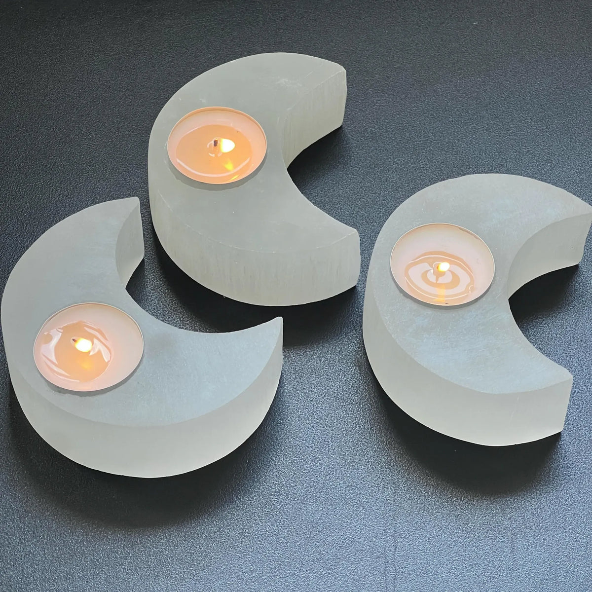 Selenite Crystal Crescent Moon Tealight Candle Carving Gemstone Home Decor - Sellers in California, 🆕 New Arrivals, Small Business Sellers, All Products, Products from Amazing Crystals, 🎨 Arts + Entertainment, 🎨 Hobbies + Creative Arts - Little Red General Store