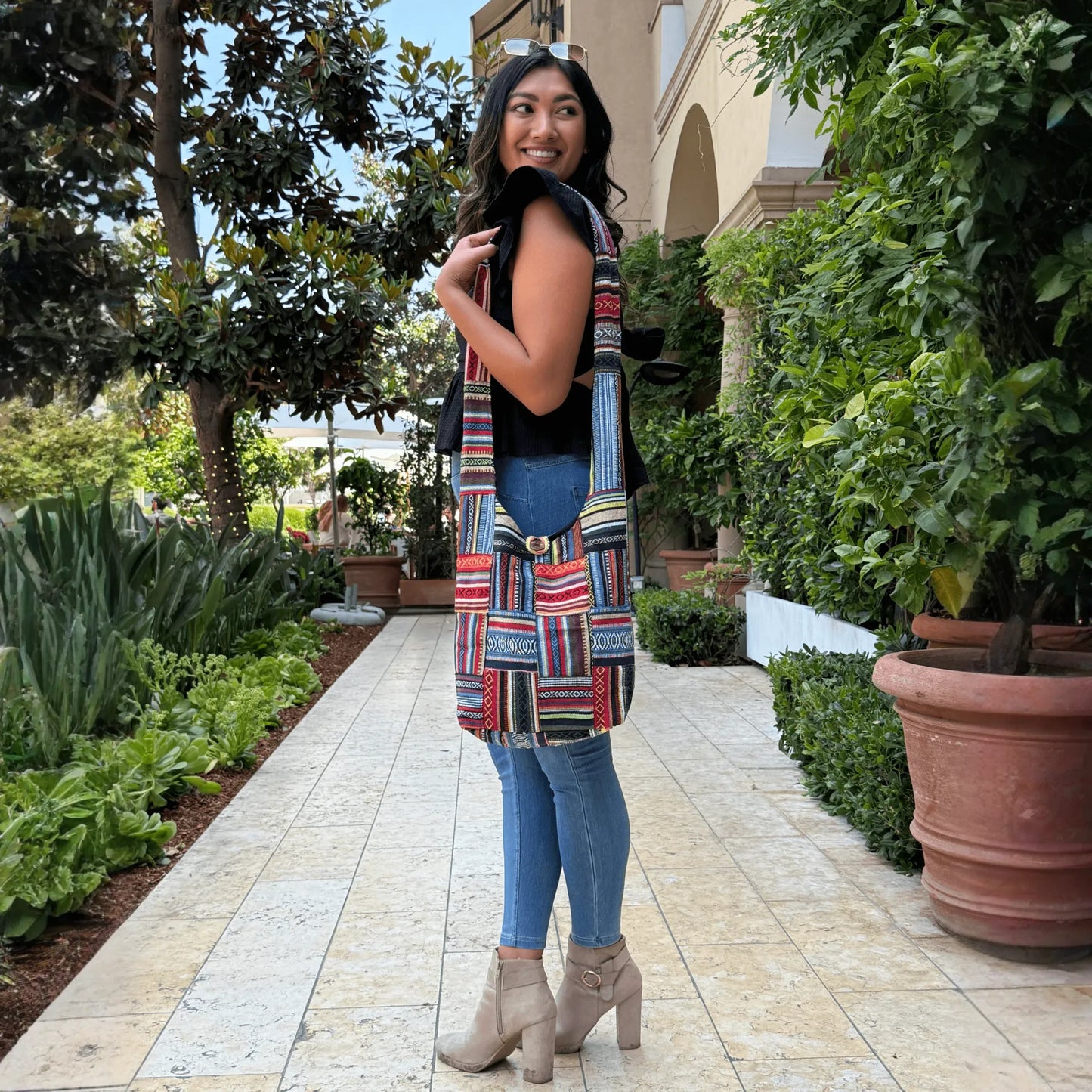 Kathmandu Collection Patchwork Striped Hobo Bag