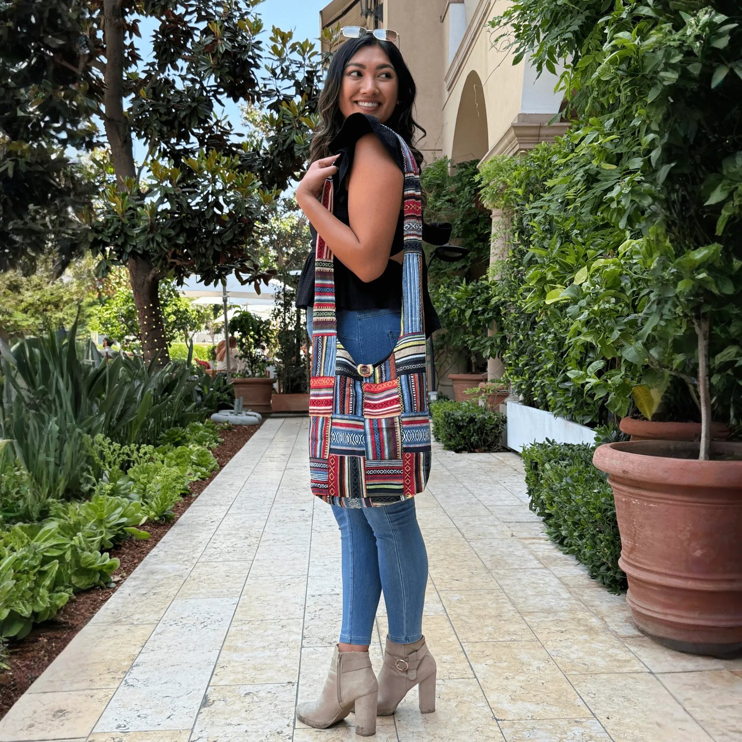 Kathmandu Collection Patchwork Striped Hobo Bag