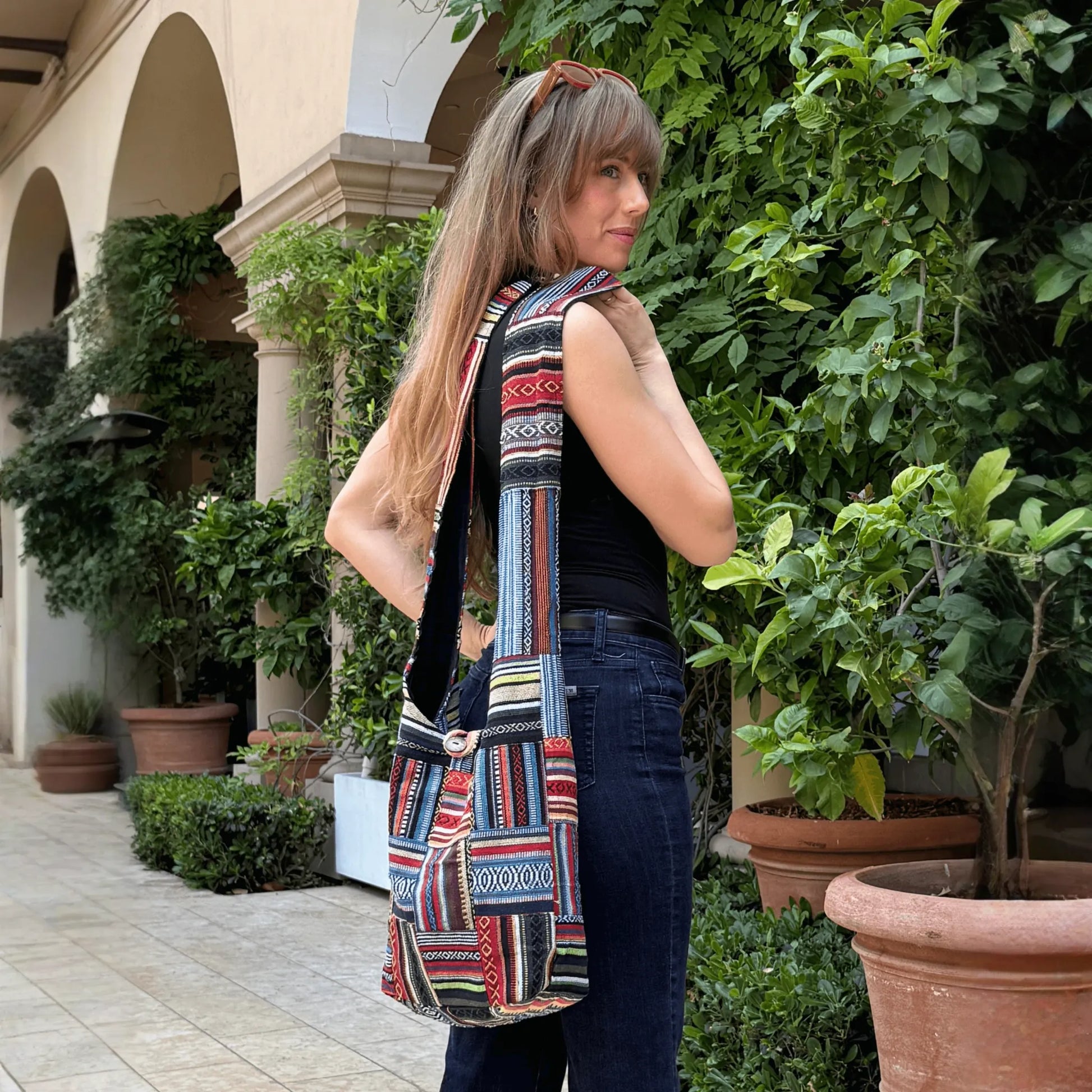 Kathmandu Collection Patchwork Striped Hobo Bag