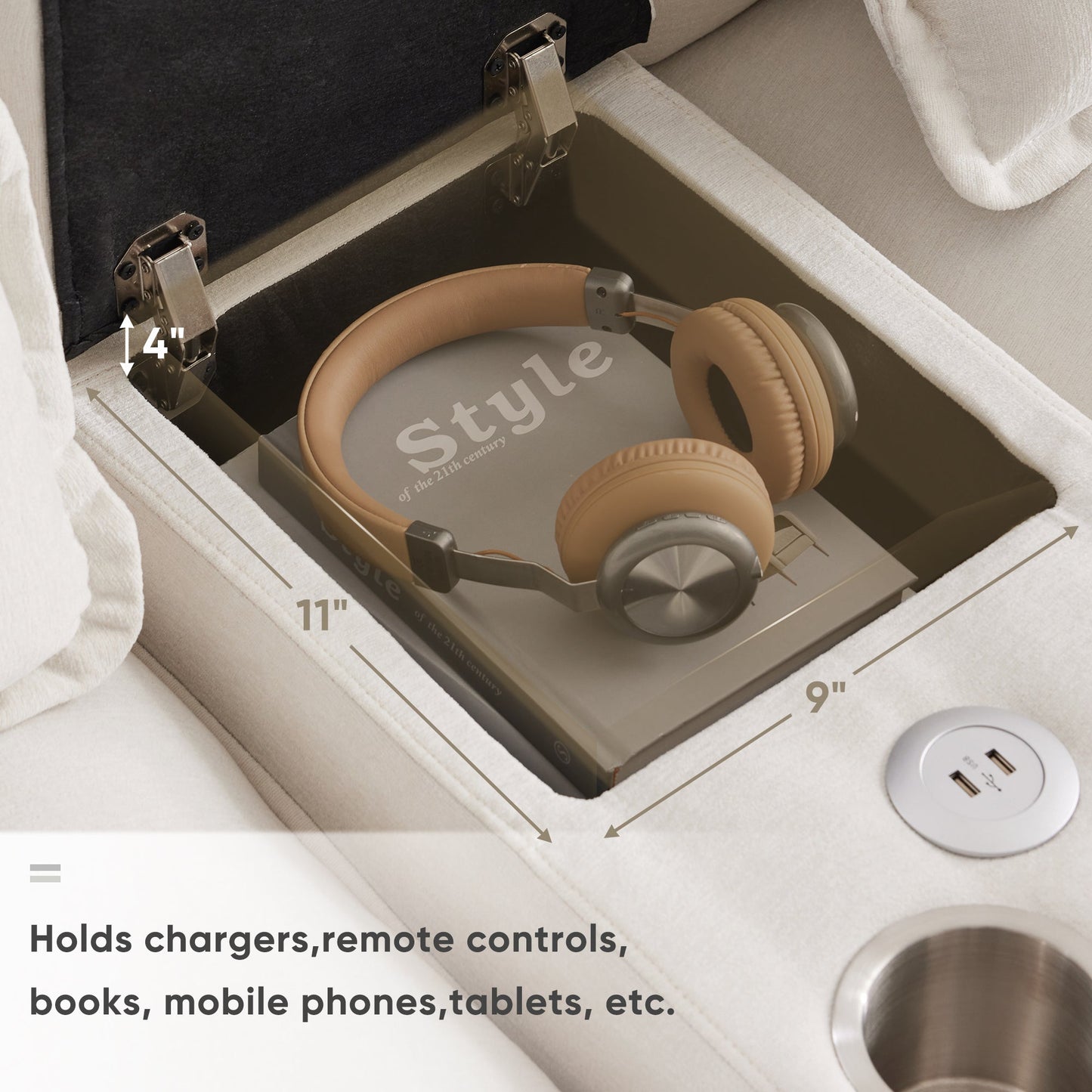 123*55" Modern U-shaped Sofa with Console,Cupholders and USB Ports,6-seat Upholstered Symmetrical Indoor Furniture,Sleeper Couch Set with Chaise for Living Room,Apartment,2 Colors