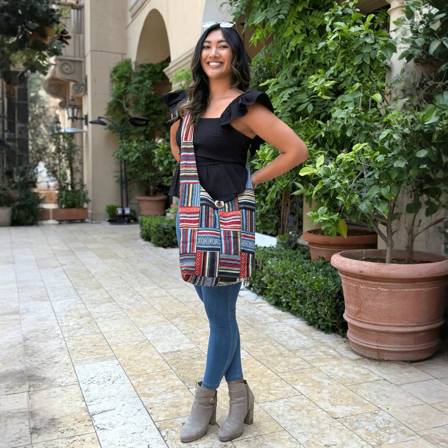 Kathmandu Collection Patchwork Striped Hobo Bag