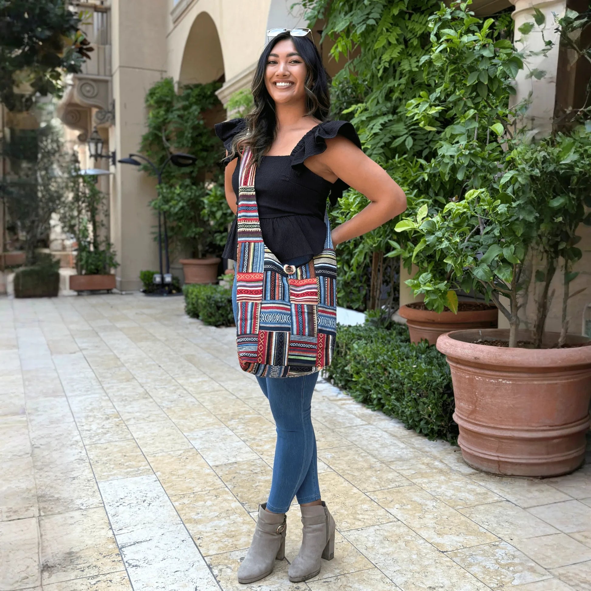 Kathmandu Collection Patchwork Striped Hobo Bag