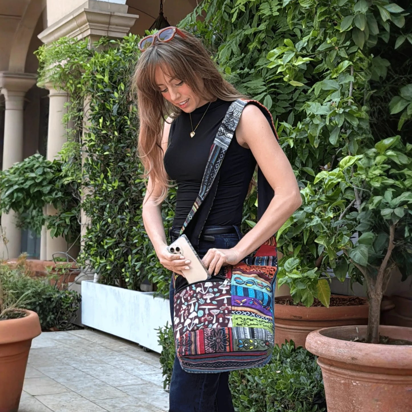 Kathmandu Collection Tribal Stripe Patchwork Hobo Bag