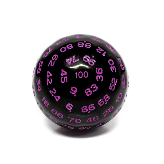 "Purple" Single 100 Sided Polyhedral Dice (D100) | Solid Black Color (45mm) Purple