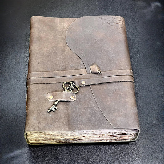 Large Rustic Brown Leather Bound 100 Page Sketchbook Notebook Key Carving Wholesale