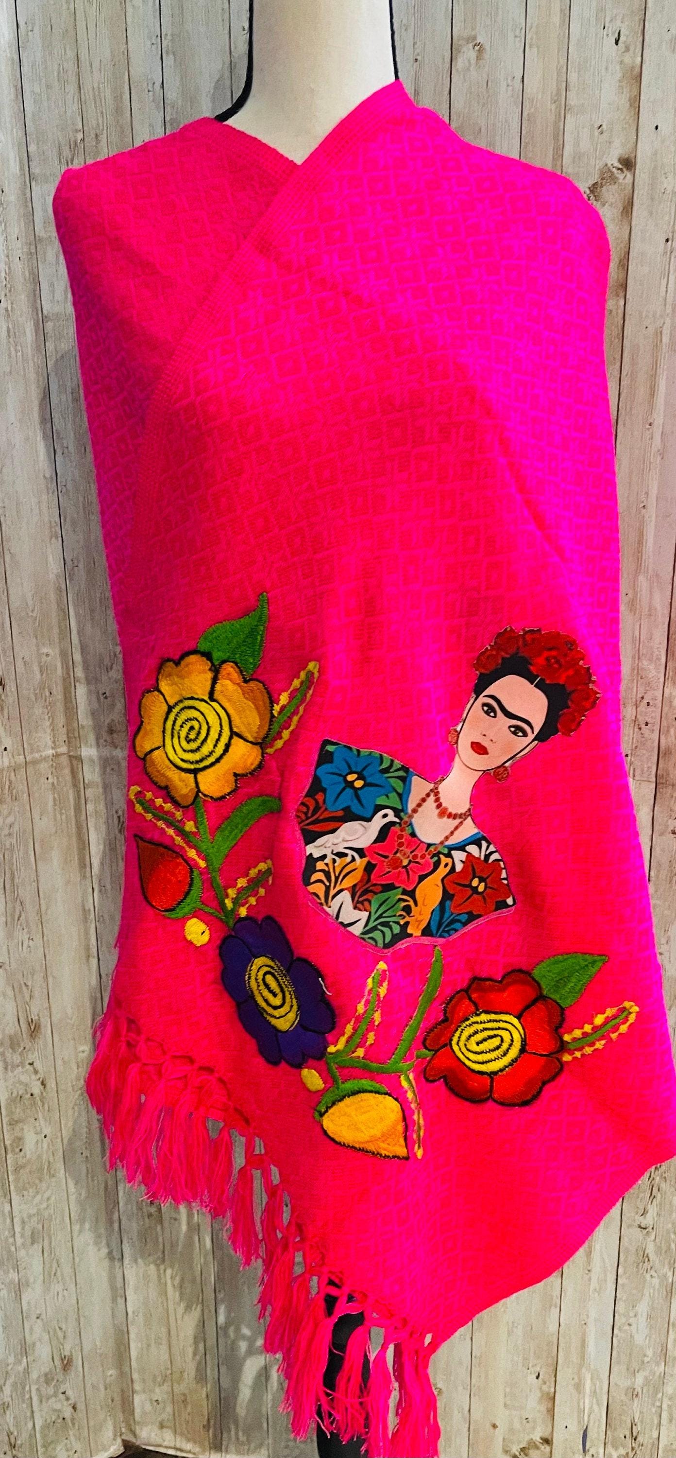 Frida Kahlo Embroidered Shawl Rebosos Bordado y Imagen de Frida Kahlo