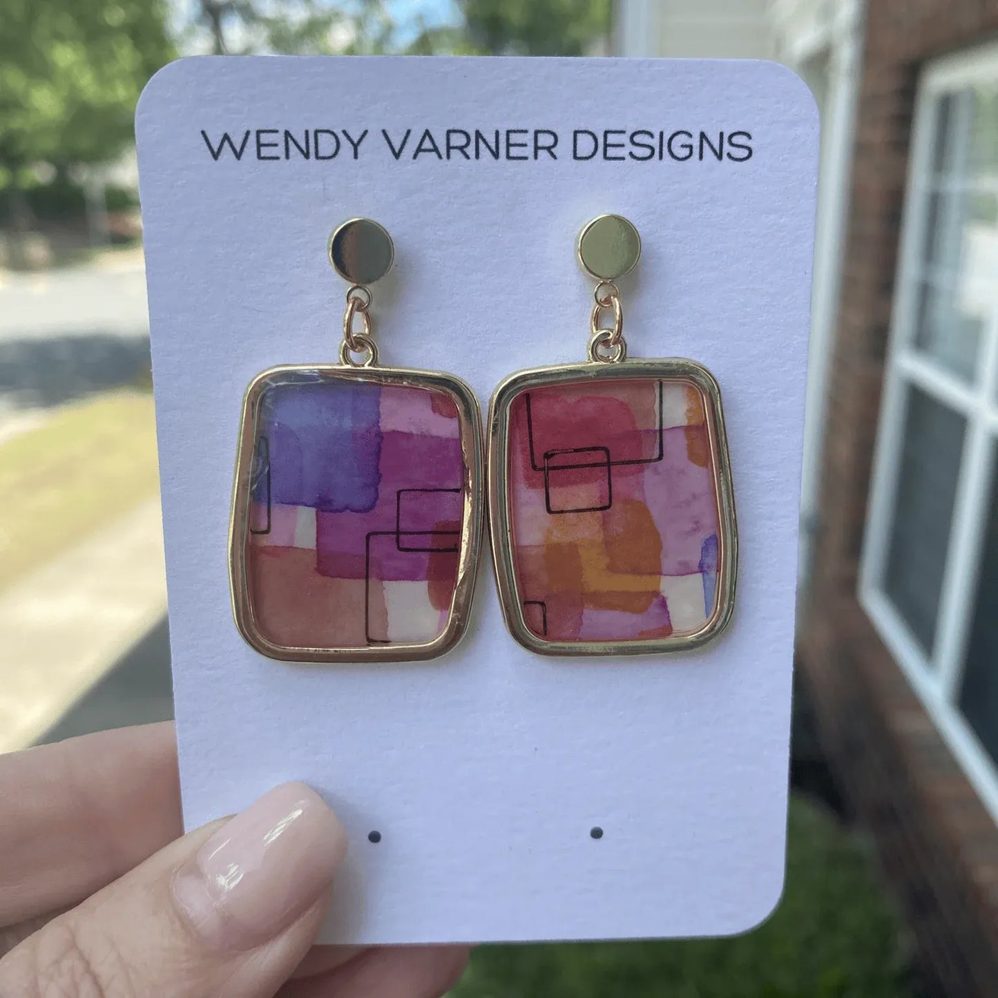 Framed Abstract Watercolor Dangle Earrings – Handmade in Charlotte NC