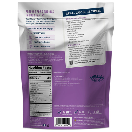 Freeze Dried Whole Blueberries Pouch, 5 Servings
