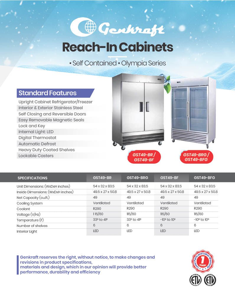 Genkraft GST - 49 - BF Double Solid Door - Freezer - Freezeandfry.com - Little Red General Store