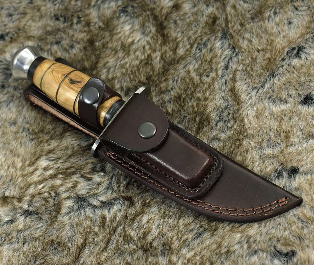 Frontier Damascus Military Knife with Exotic Olive Wood Handle