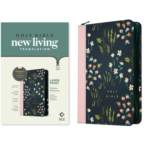 NLT Large Print Thinline Reference Zipper Bible, Filament Enabled (Leatherlike, Meadow Navy & Pink, Red Letter)