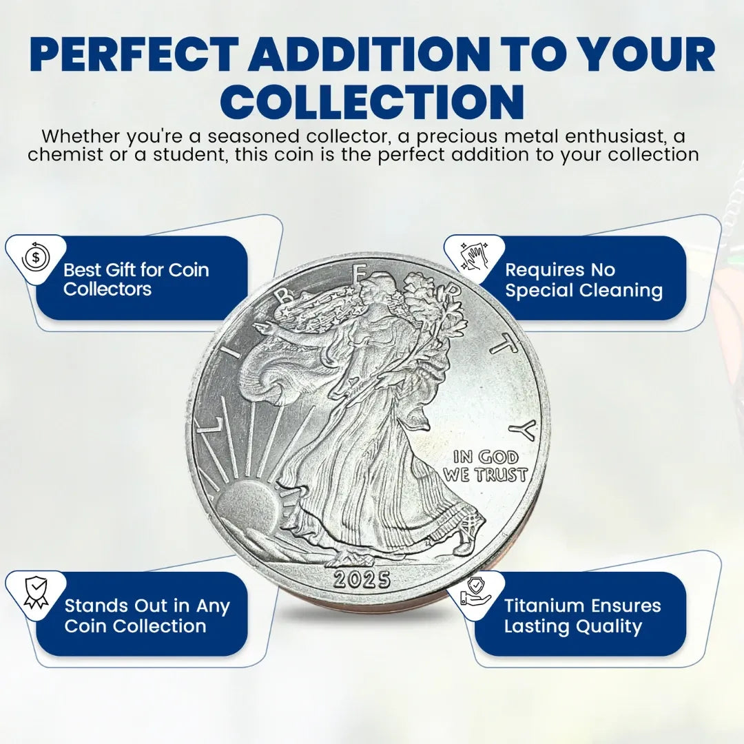 2025 1 Ounce OZ 999 Fine Solid USA American Liberty Eagle Coin Titanium Precious Metal Ingot Bullion Ti Element Chemistry Proof Mint Coin