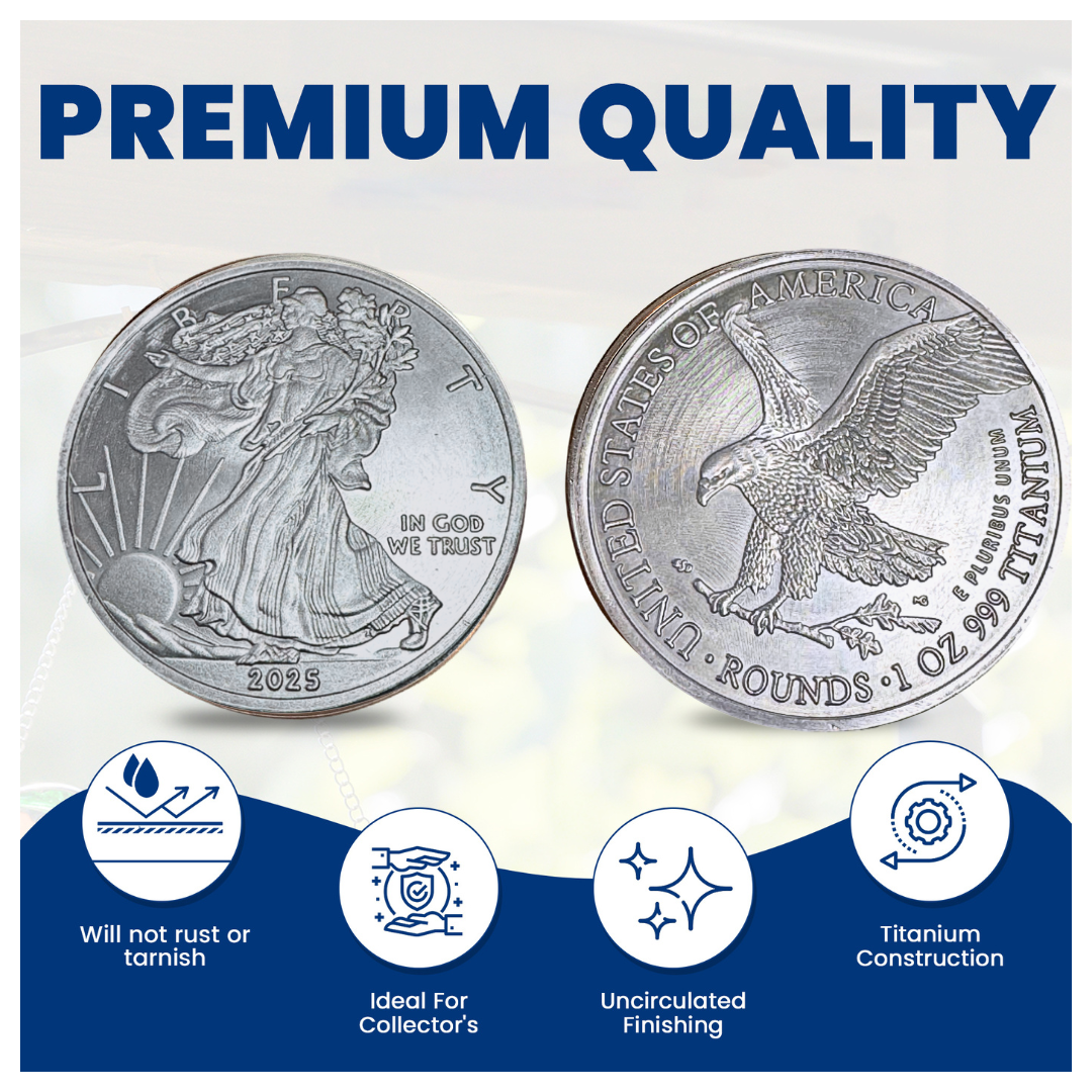 2025 1 Ounce OZ 999 Fine Solid USA American Liberty Eagle Coin Titanium Precious Metal Ingot Bullion Ti Element Chemistry Proof Mint Coin
