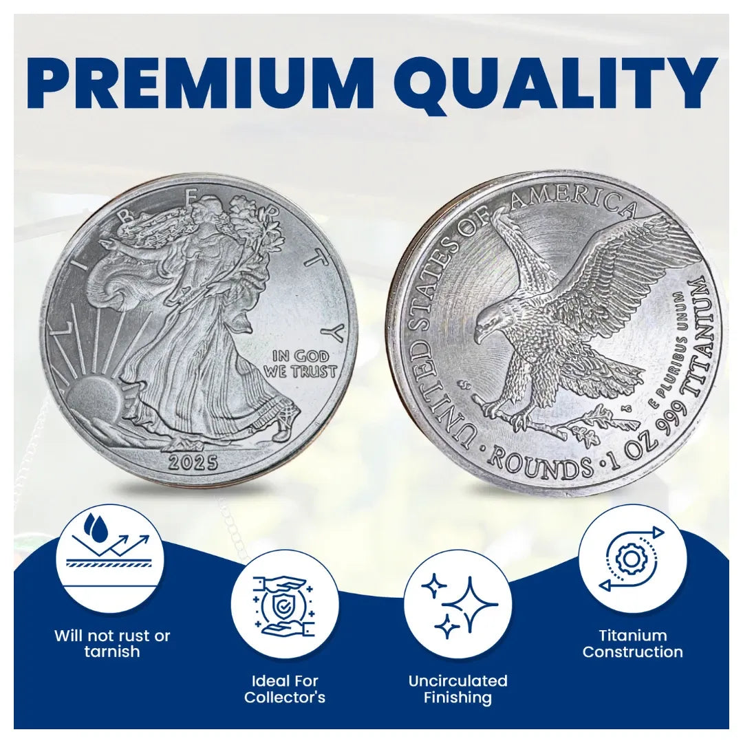 2025 1 Ounce OZ 999 Fine Solid USA American Liberty Eagle Coin Titanium Precious Metal Ingot Bullion Ti Element Chemistry Proof Mint Coin
