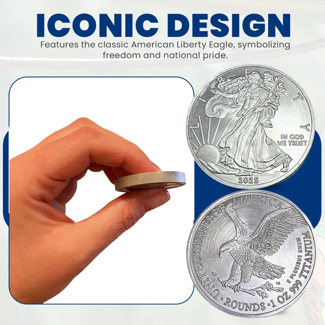 2025 1 Ounce OZ 999 Fine Solid USA American Liberty Eagle Coin Titanium Precious Metal Ingot Bullion Ti Element Chemistry Proof Mint Coin