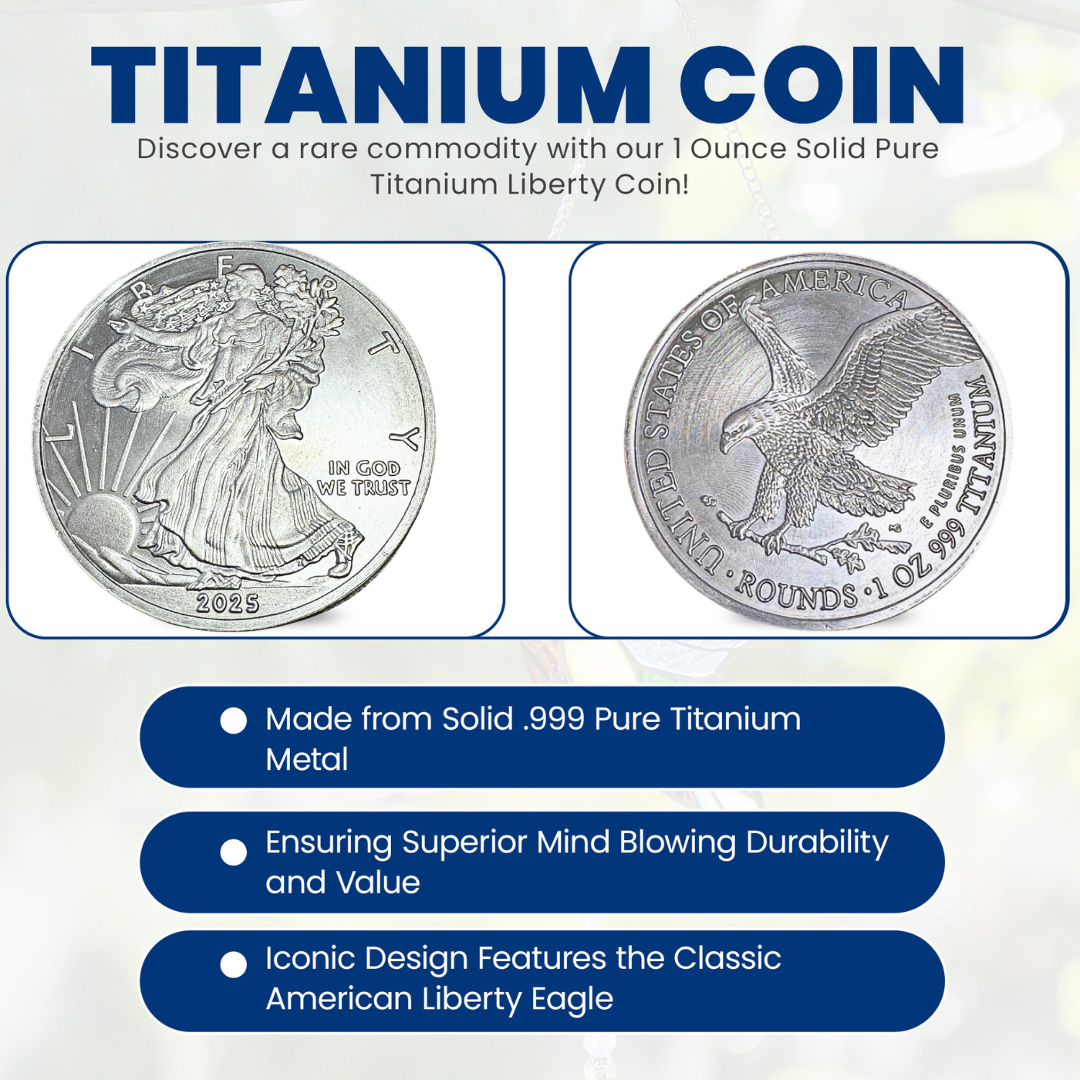 2025 1 Ounce OZ 999 Fine Solid USA American Liberty Eagle Coin Titanium Precious Metal Ingot Bullion Ti Element Chemistry Proof Mint Coin