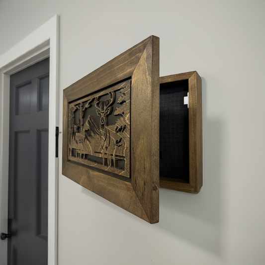 Stylish Buck & Doe Wall-Mounted Gun Cabinet – Elegant Lockable Storage for Your Home