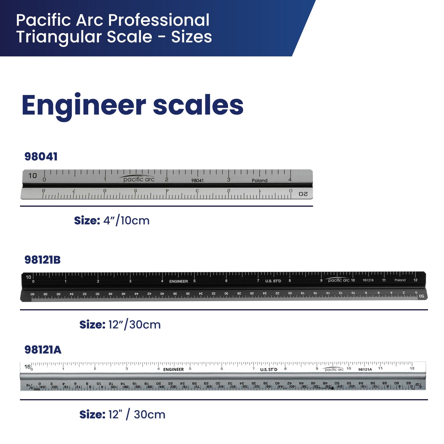 Pacific Arc - Professional Aluminum Triangular Scale - Architecture Scale - 12 inch / 30cm or 4 inch/ 10cm - For students and professionals - Great for Drafting, Architecture, Engineering, and Art