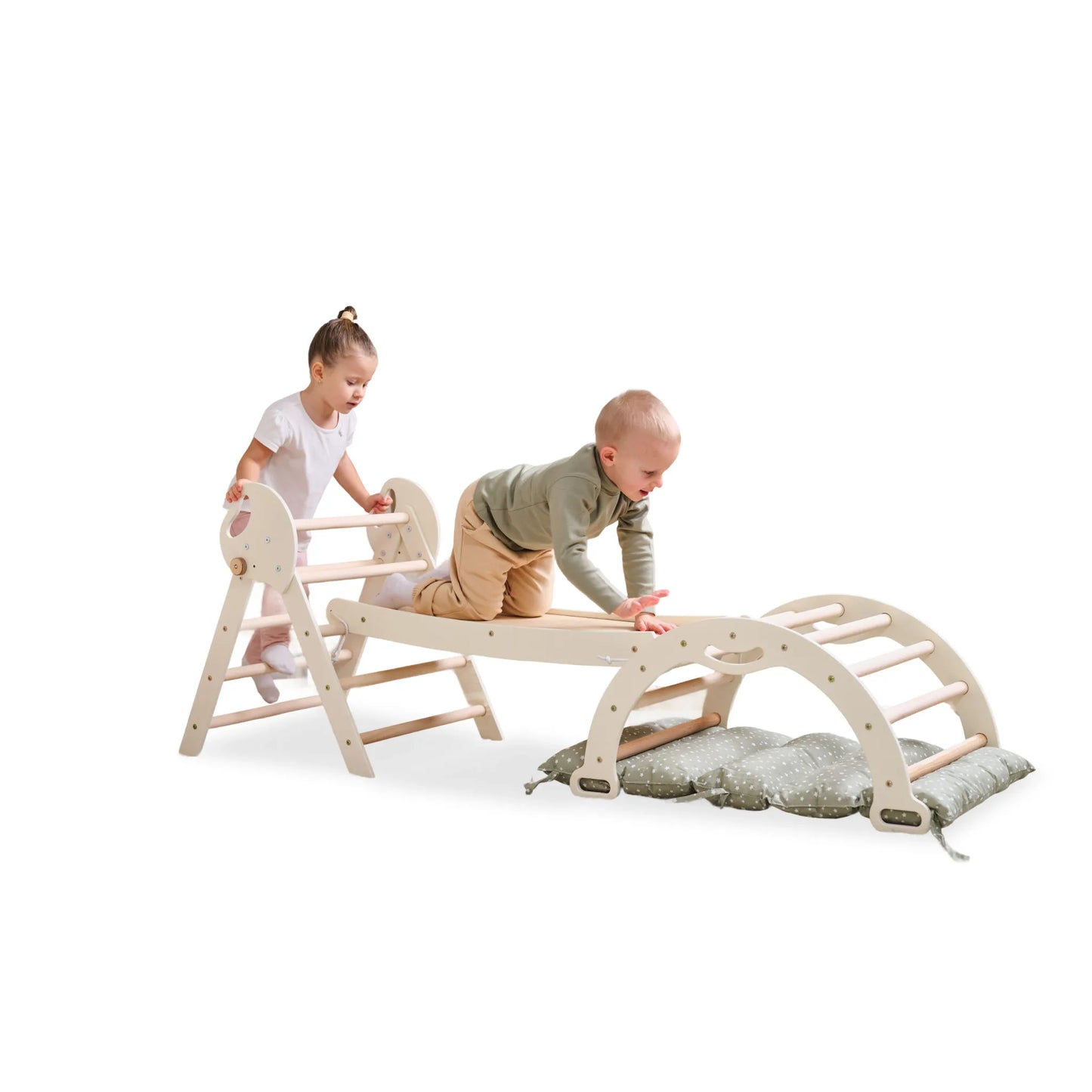 4in1 Montessori Climbing Set: Pikler Triangle, Arch, Slide Board, and Cushion for Toddlers (1–3 Years)