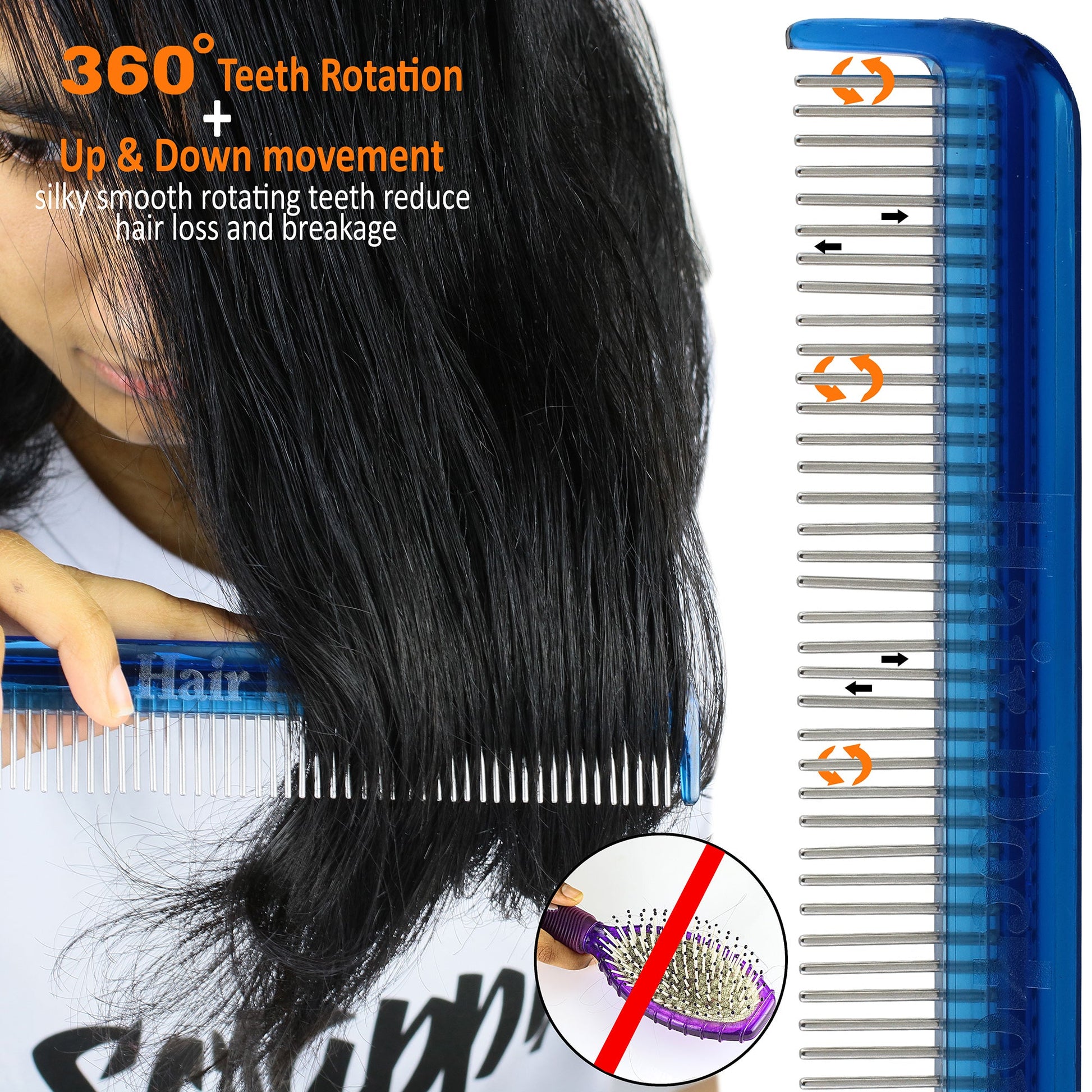 Dual - Spaced Vanity Comb with Stainless - Steel Rotating Teeth. Best Seller! - Hair Doctor Products - Little Red General Store