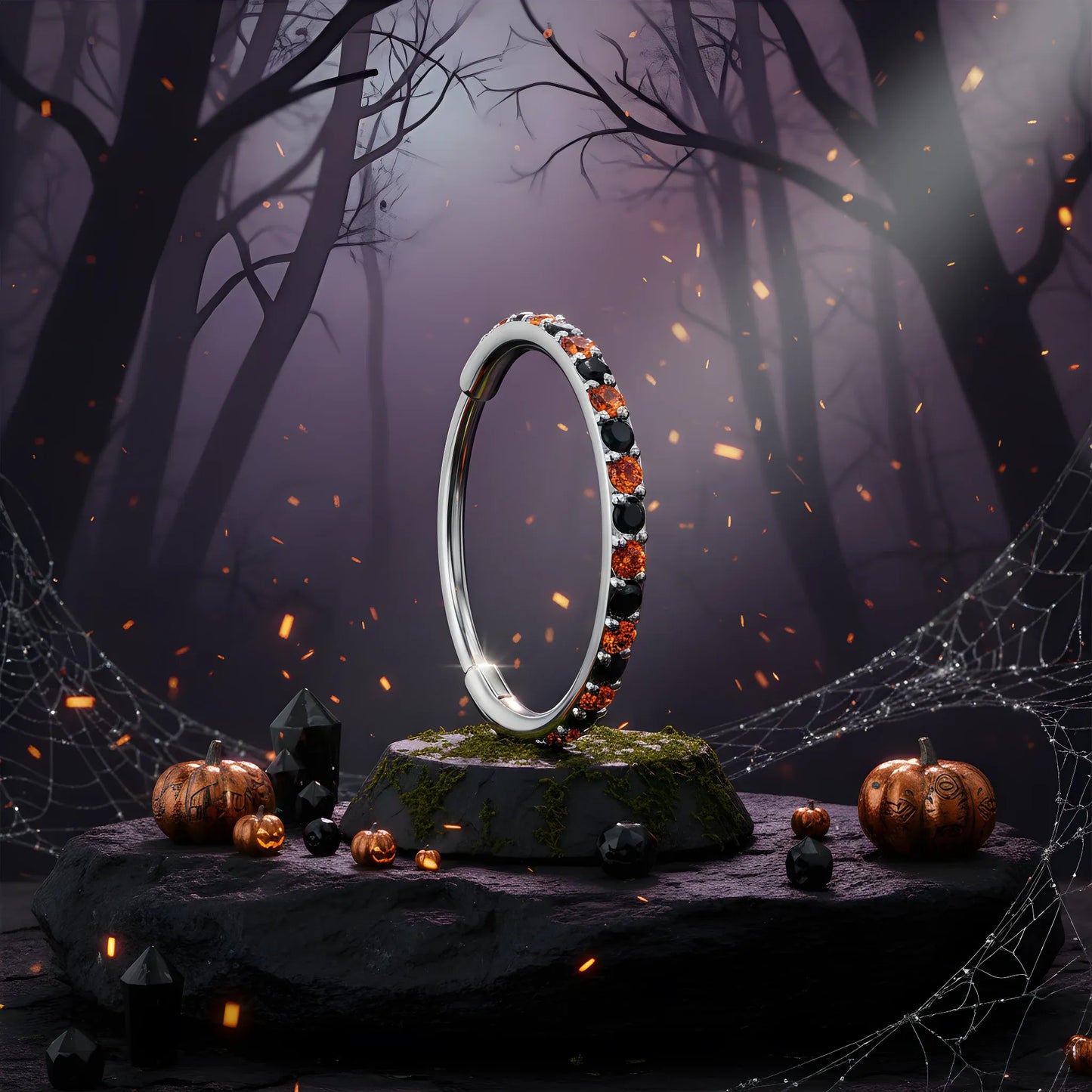 20G Micro Gem Titanium Hinged Nose Hoop - Black Orange Nose Ring