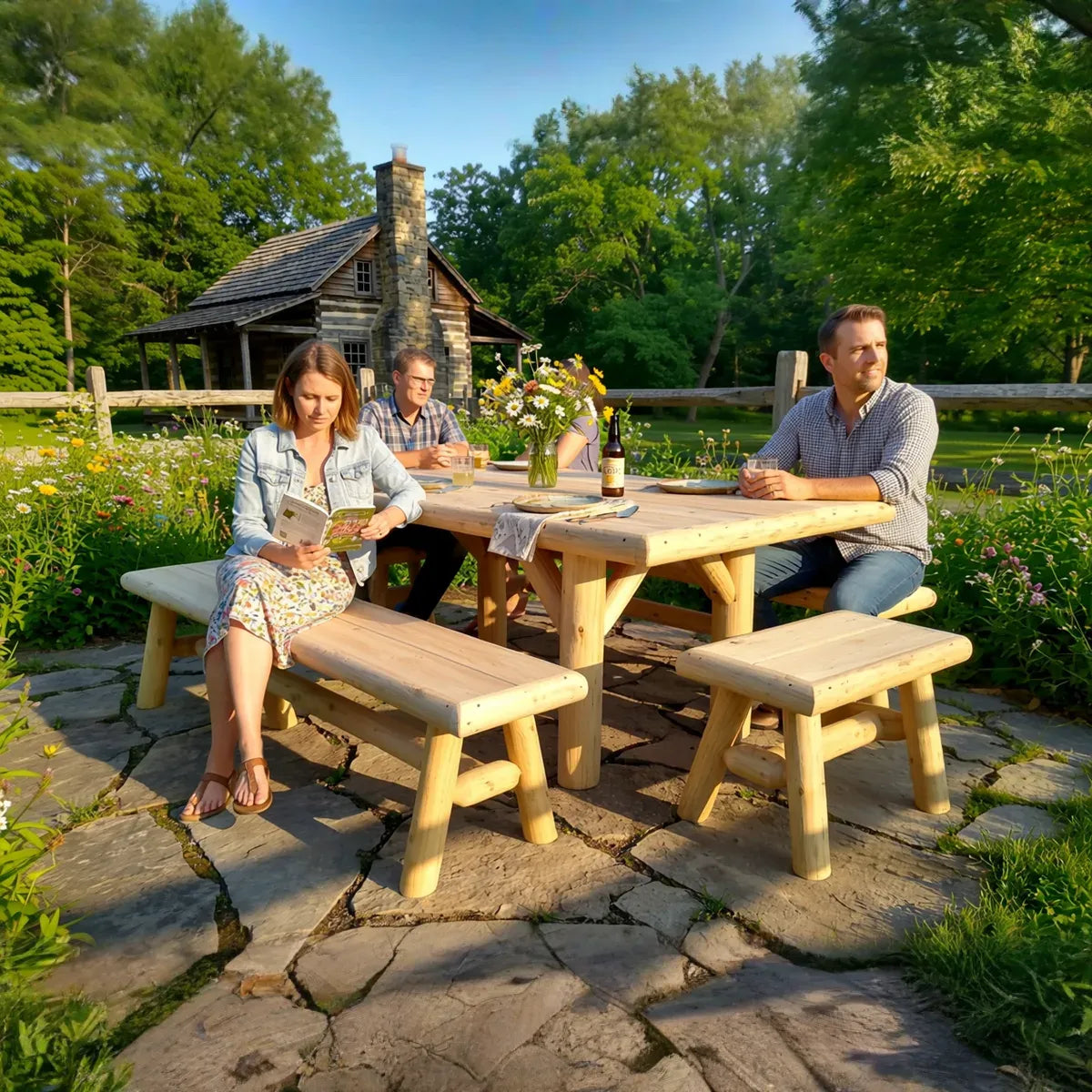 Handmade Rustic Outdoor Picnic Table