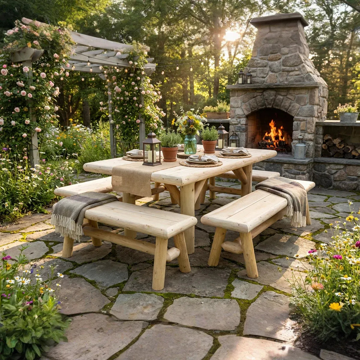 Handmade Rustic Outdoor Picnic Table