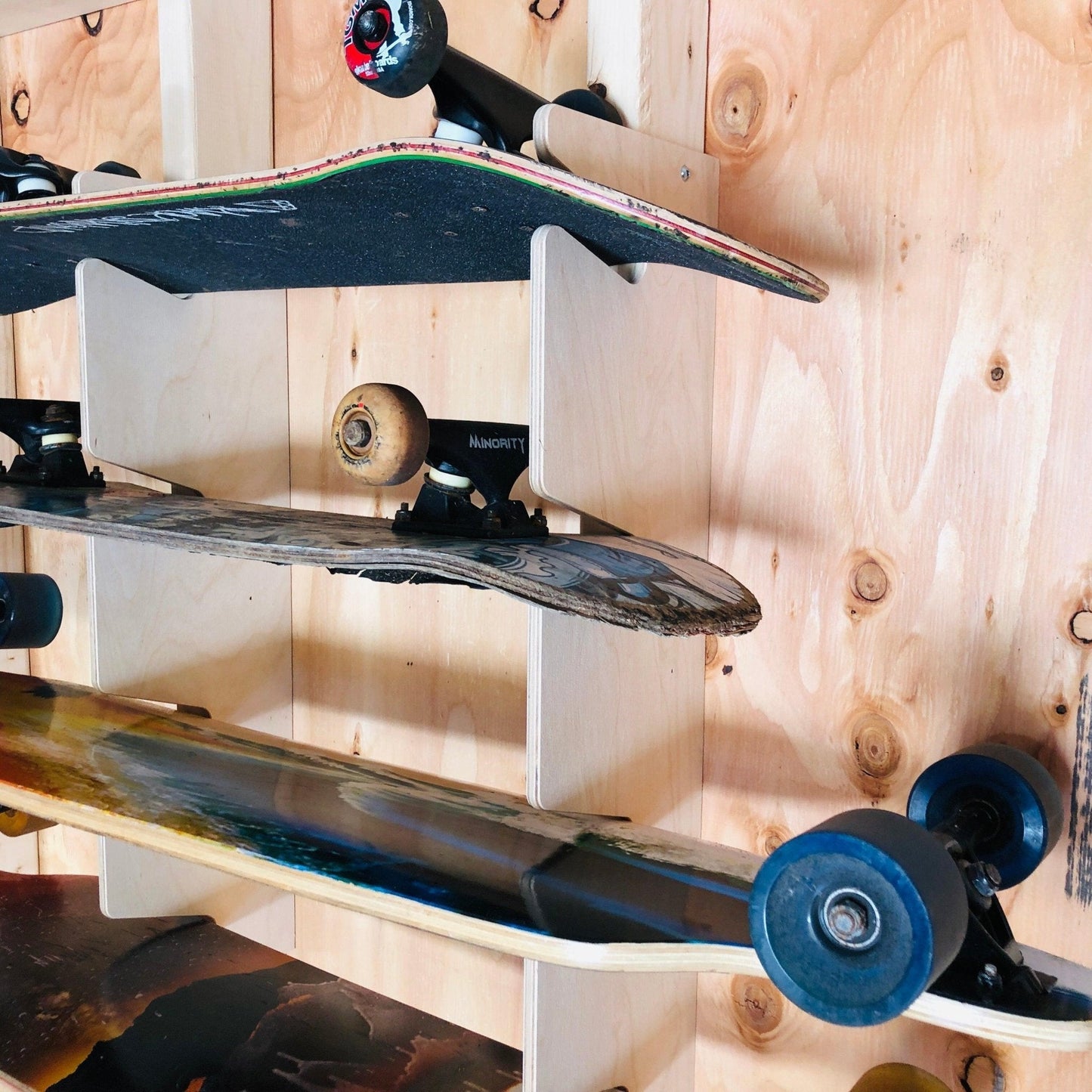 Skateboard Organizer 26" – Shed Storage Rack for 4 Boards – Sporting Goods Organization"