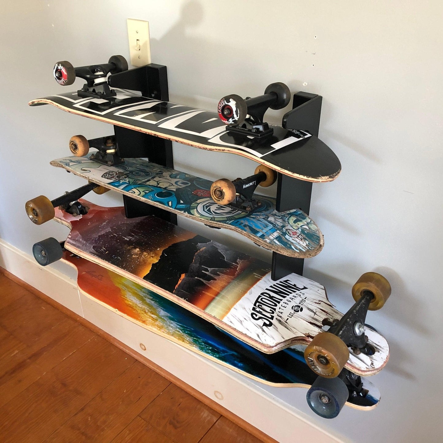 HANGTHIS Up Skateboard Organizer 26" (Holds 4) Sporting Goods Organization, Skateboard Rack, Skateboard Display