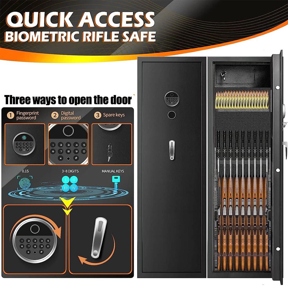 57" Heavy Duty Anti-Theft Fireproof Biometric Gun Rifle Pistol Safe For Home, 11-12 Guns (SAK53816)
