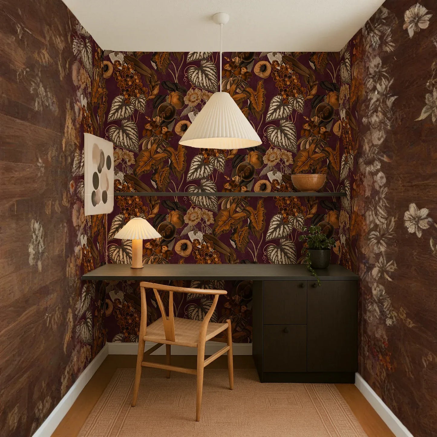 Cali Tropicale Wallpaper, eggplant and toffee