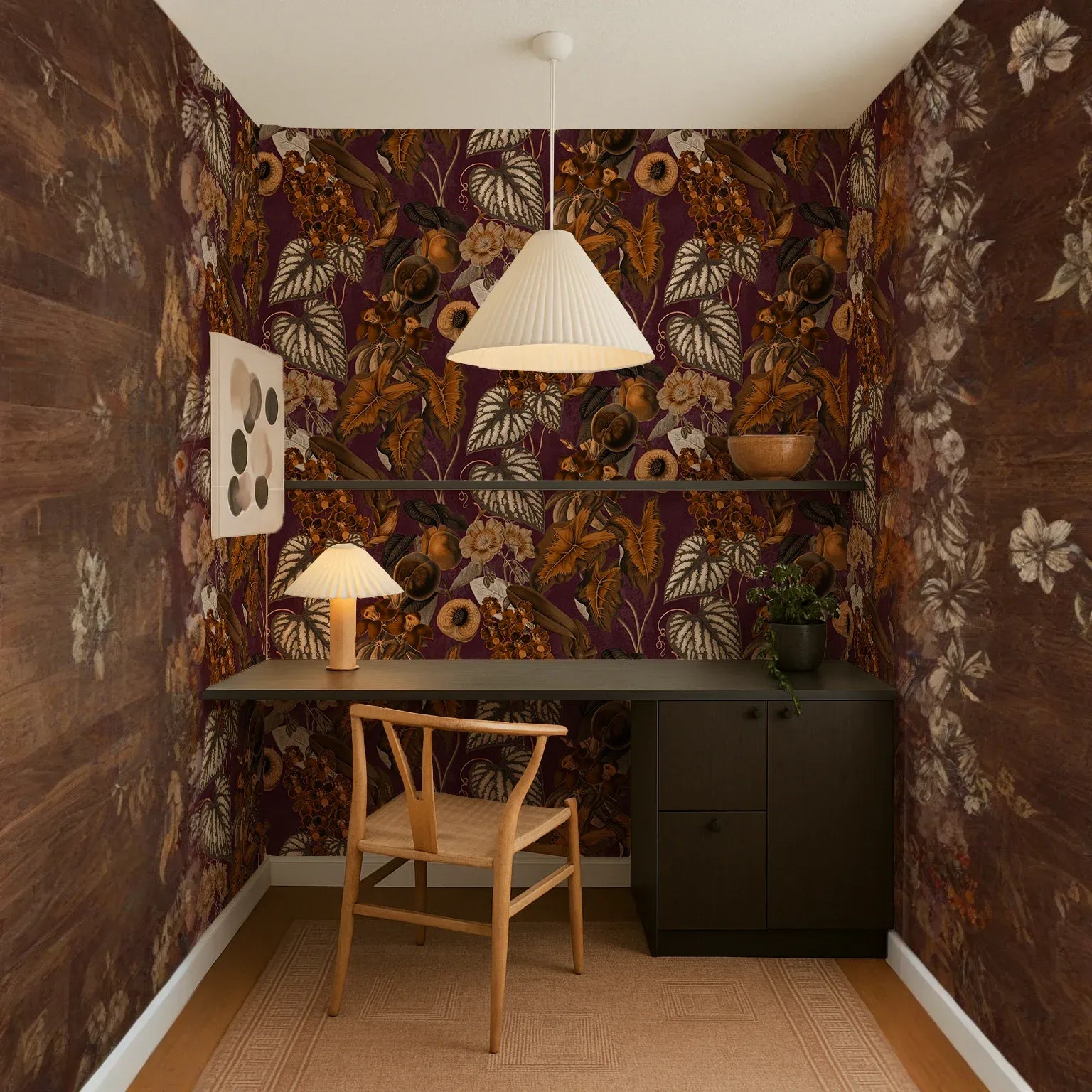 Cali Tropicale Wallpaper, eggplant and toffee
