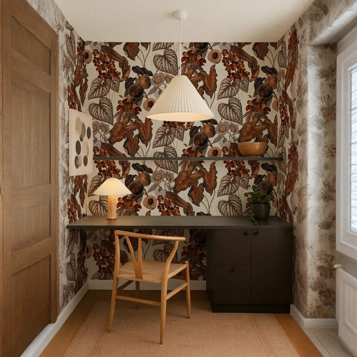 Cali Tropicale Wallpaper, off-white and burnt orange