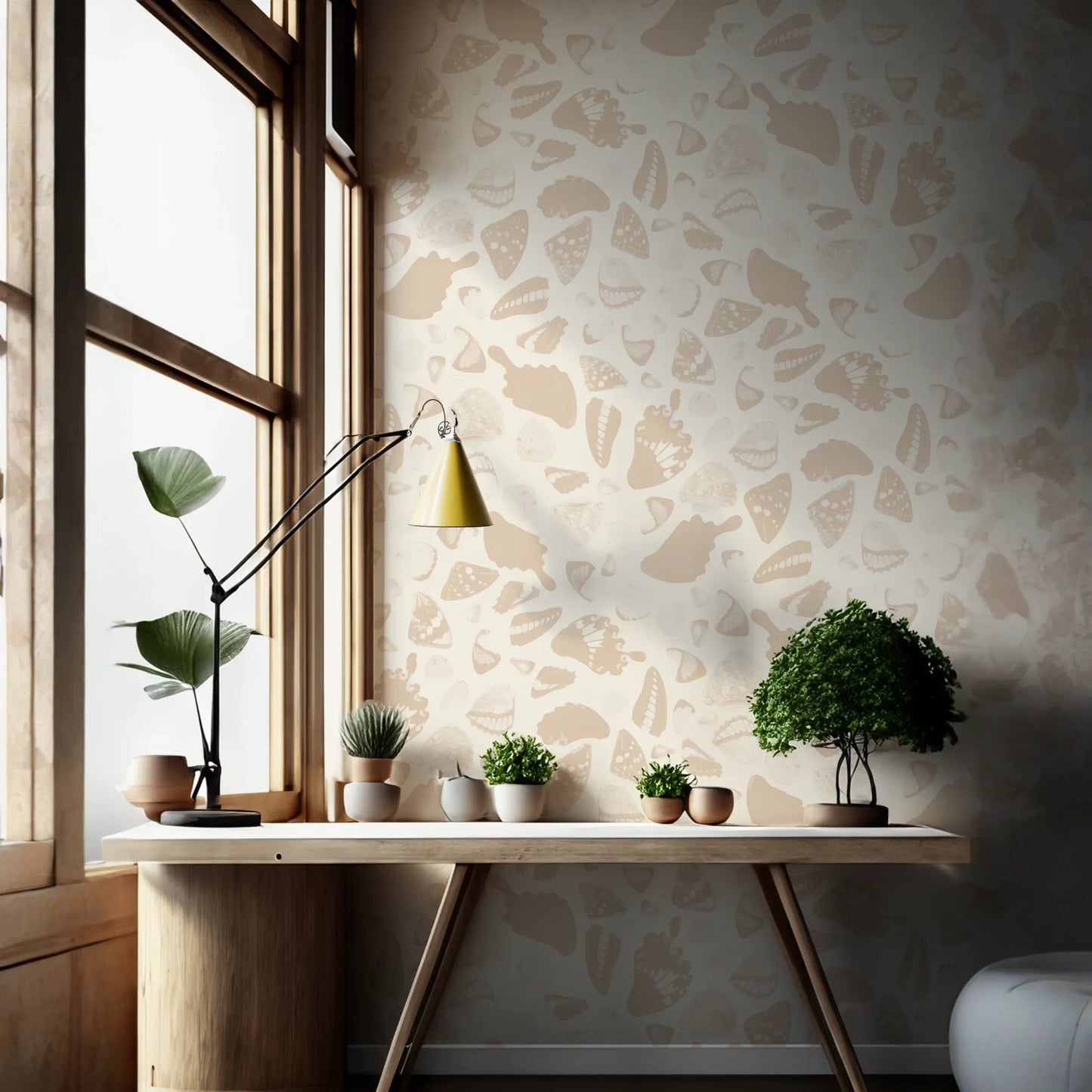 Butterfly Terrazzo Wallpaper, white and peach