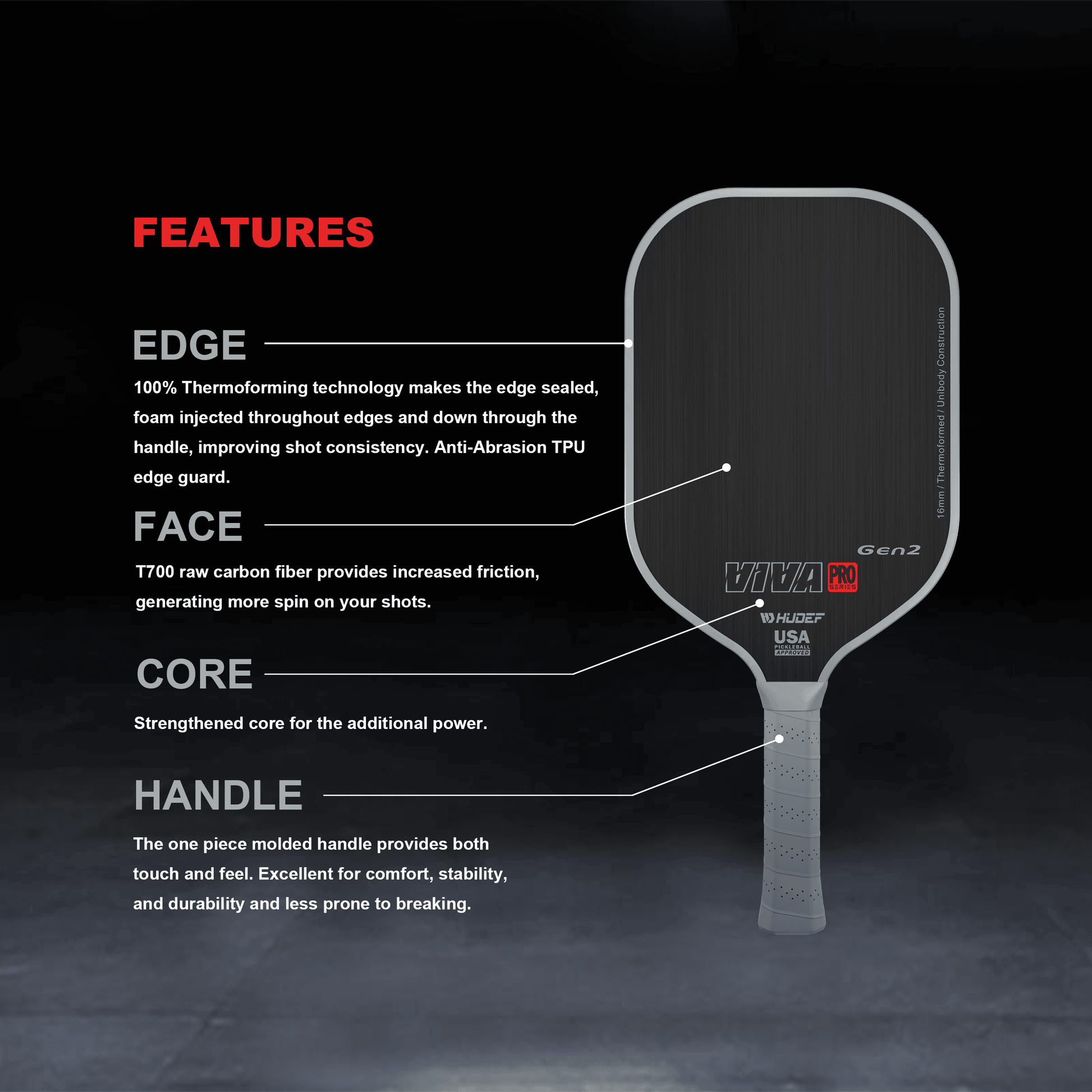 HUDEF Viva Pro™ Gen2 (Power﹢) Pickleball Paddle - Hudef Sport - Little Red General Store