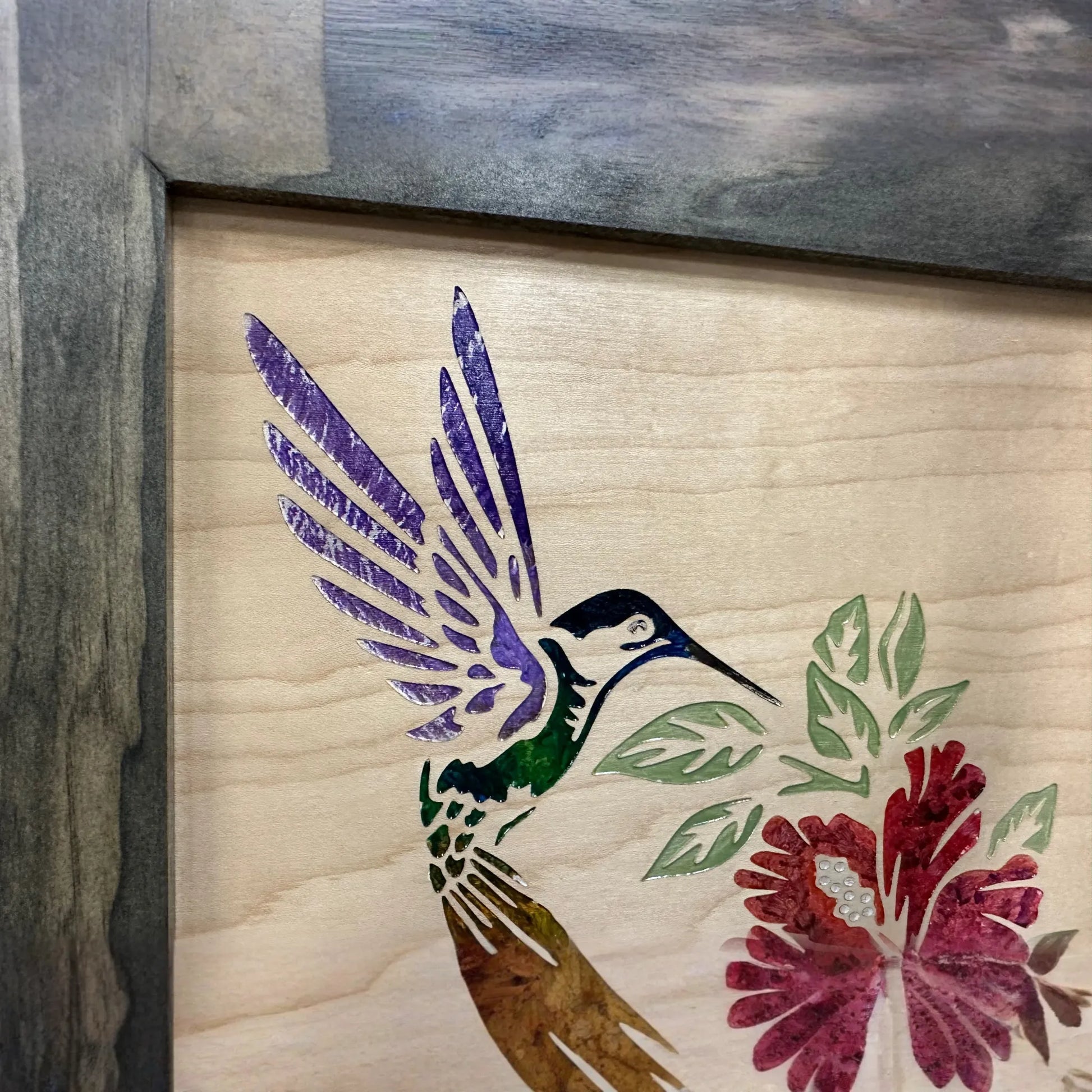 Decorative Wooden Gun Safe with Hummingbird and Hibiscus
