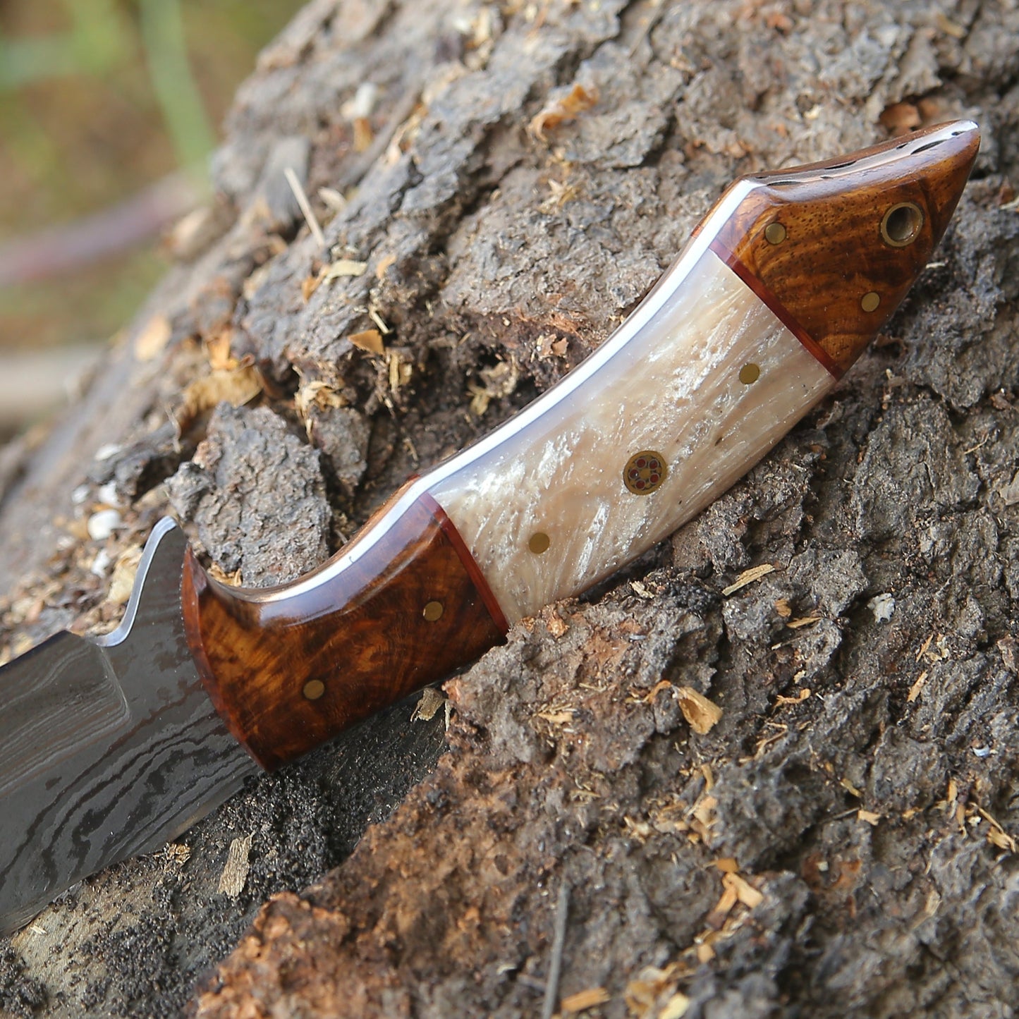 Lynx Handmade Damascus Knife with Mother of Pearl Resin & Rosewood Handle