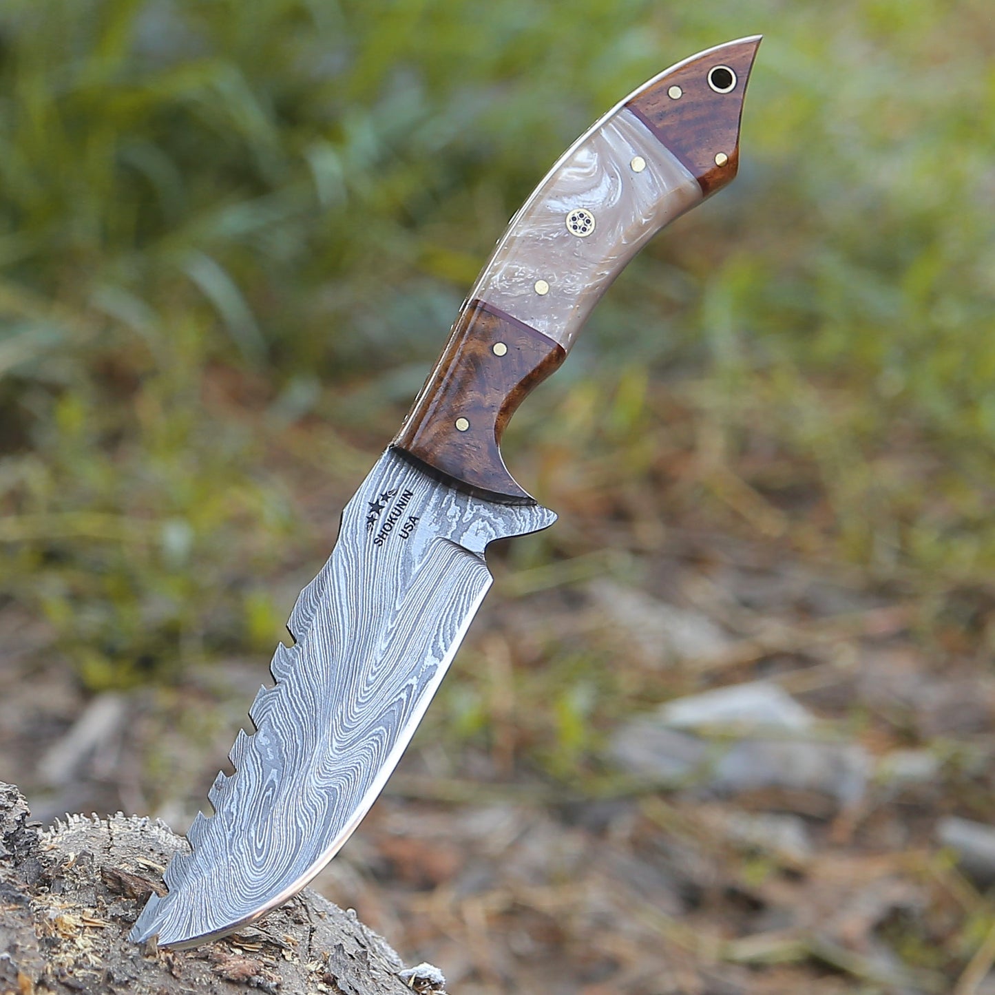 Lynx Handmade Damascus Knife with Mother of Pearl Resin & Rosewood Handle