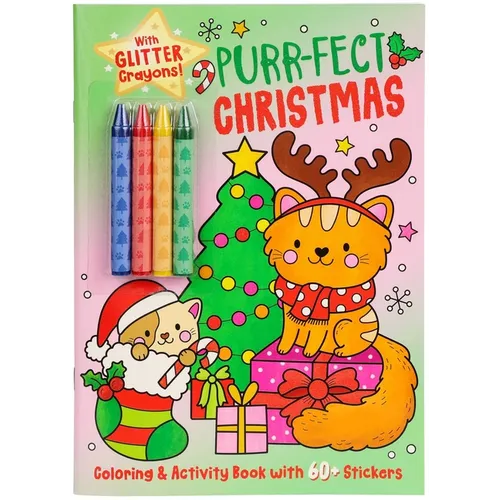 Purr-Fect Christmas Coloring & Activity Book with 60+ Stickers and Glitter Crayons - Christmas Coloring Book for Creative Kids Ages 3-5