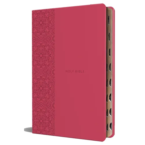 KJV Holy Bible, Large Print Medium Format, Fuchsia Faux Leather W/Ribbon Marker, Red Letter, Thumb Index