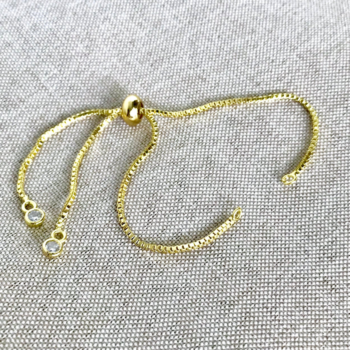 Gold Plated Box Chain - Dainty Fine - Adjustable 5 to 9 Inches - with Open Loops - Adjustable Box Chain Bracelet - Gold Plated