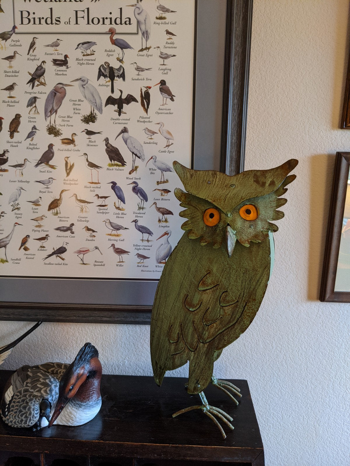 Pre-Order | Owl Garden Decor & Metal Statue Ships 7-25 | Outdoor Owl Decoration Yard Decor, Metal Owl Sculpture Home Decor Figurine in Green