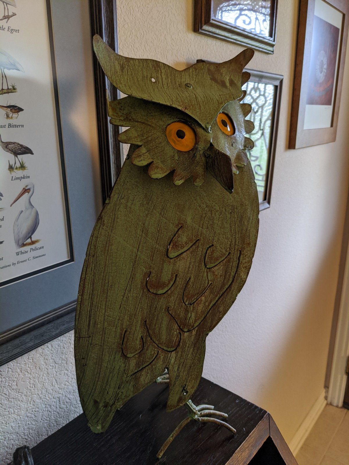 Pre-Order | Owl Garden Decor & Metal Statue Ships 7-25 | Outdoor Owl Decoration Yard Decor, Metal Owl Sculpture Home Decor Figurine in Green