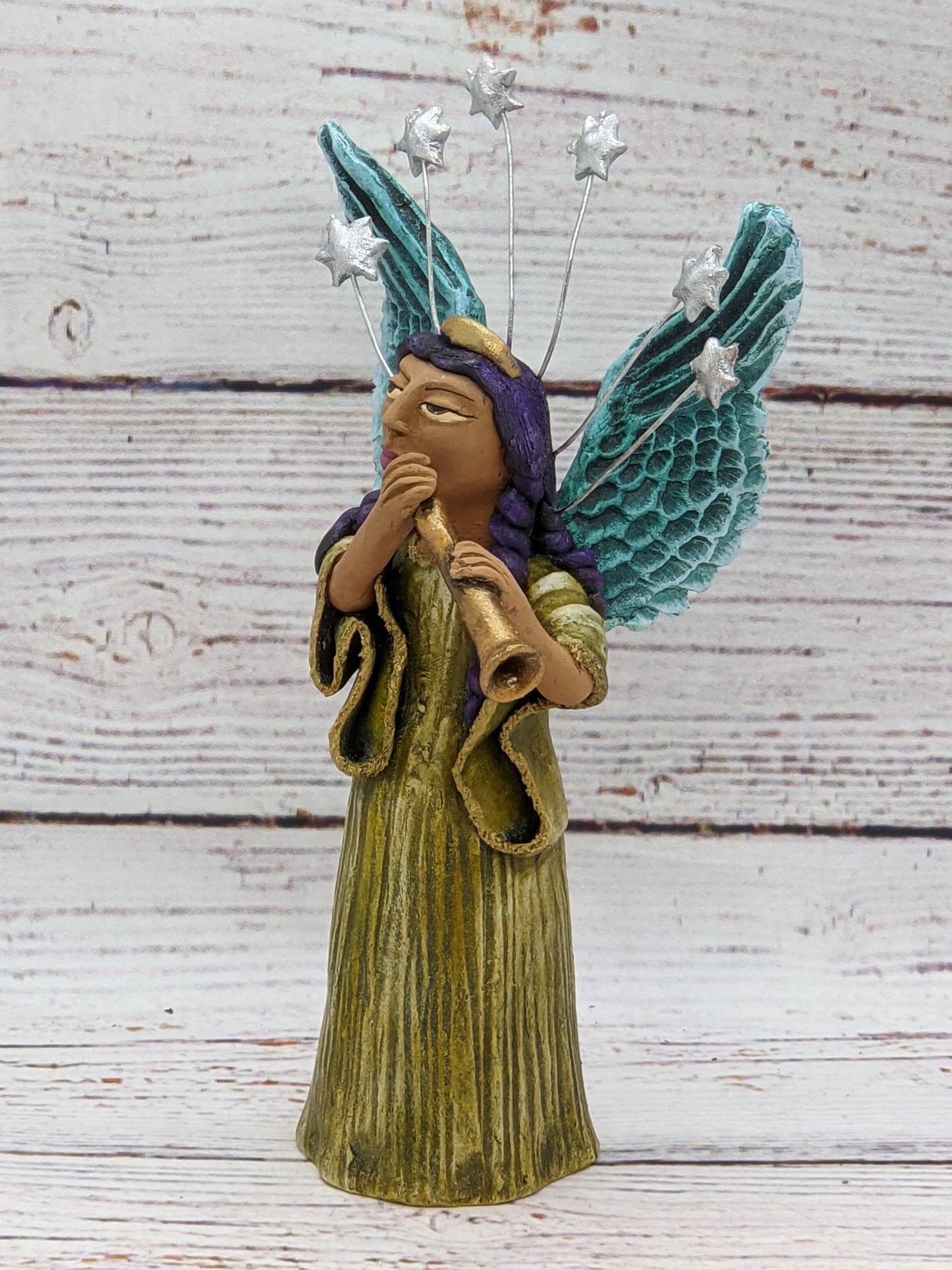 Christmas Decorations, Angel with Flute, Christmas Angel Home Decor, Handmade Angel Art from Oaxaca Mexico, Original Sculpture