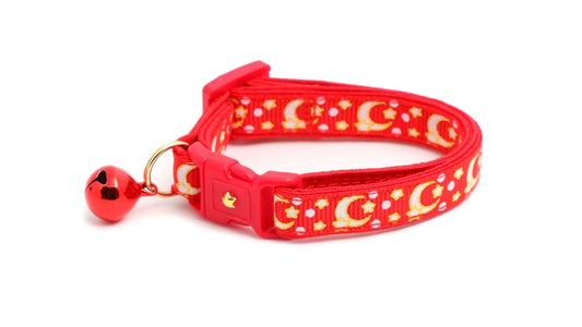 Gold Moons and Stars on Bright Red Cat Collar