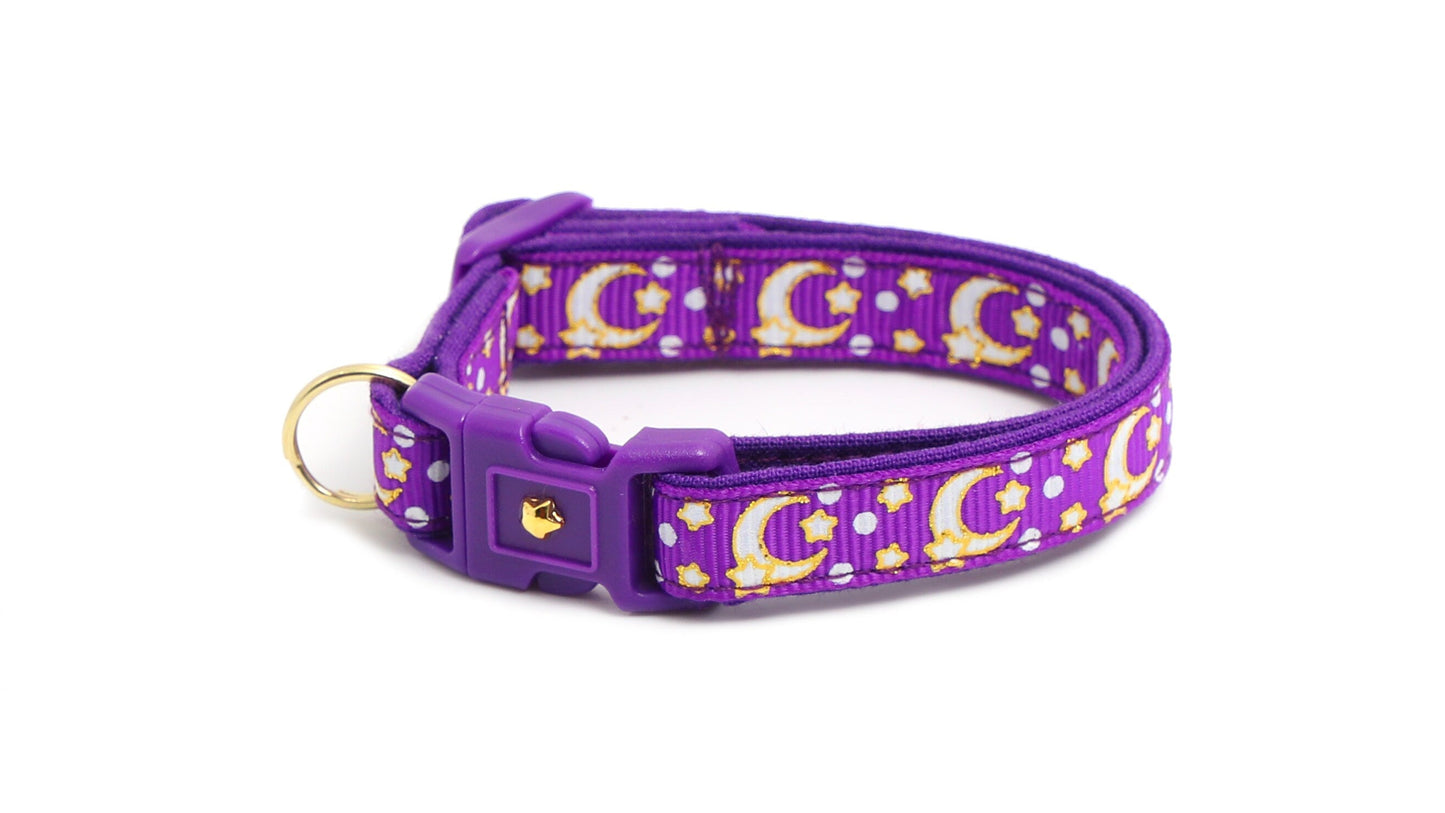 Gold Moons and Stars on Purple Cat Collar