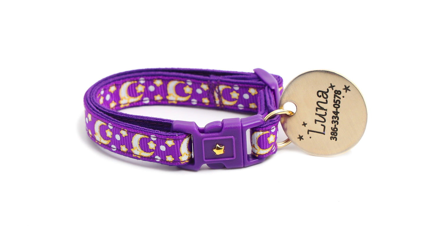 Gold Moons and Stars on Purple Cat Collar
