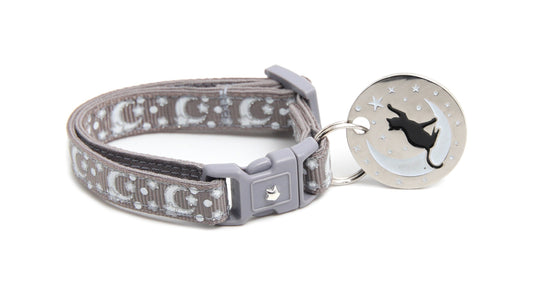 Silver Moons and Stars on Silver Cat Collar