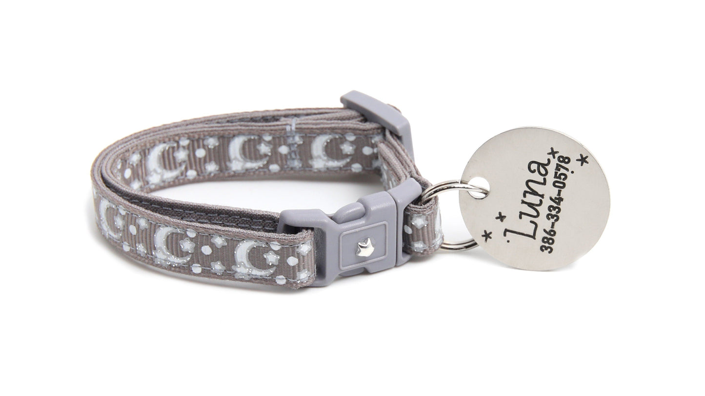 Silver Moons and Stars on Silver Cat Collar